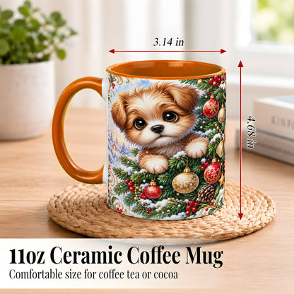 #pl[11oz|Orange] Christmas Puppy Coffee Mug, Festive Dog Mug, Ceramic Cup
