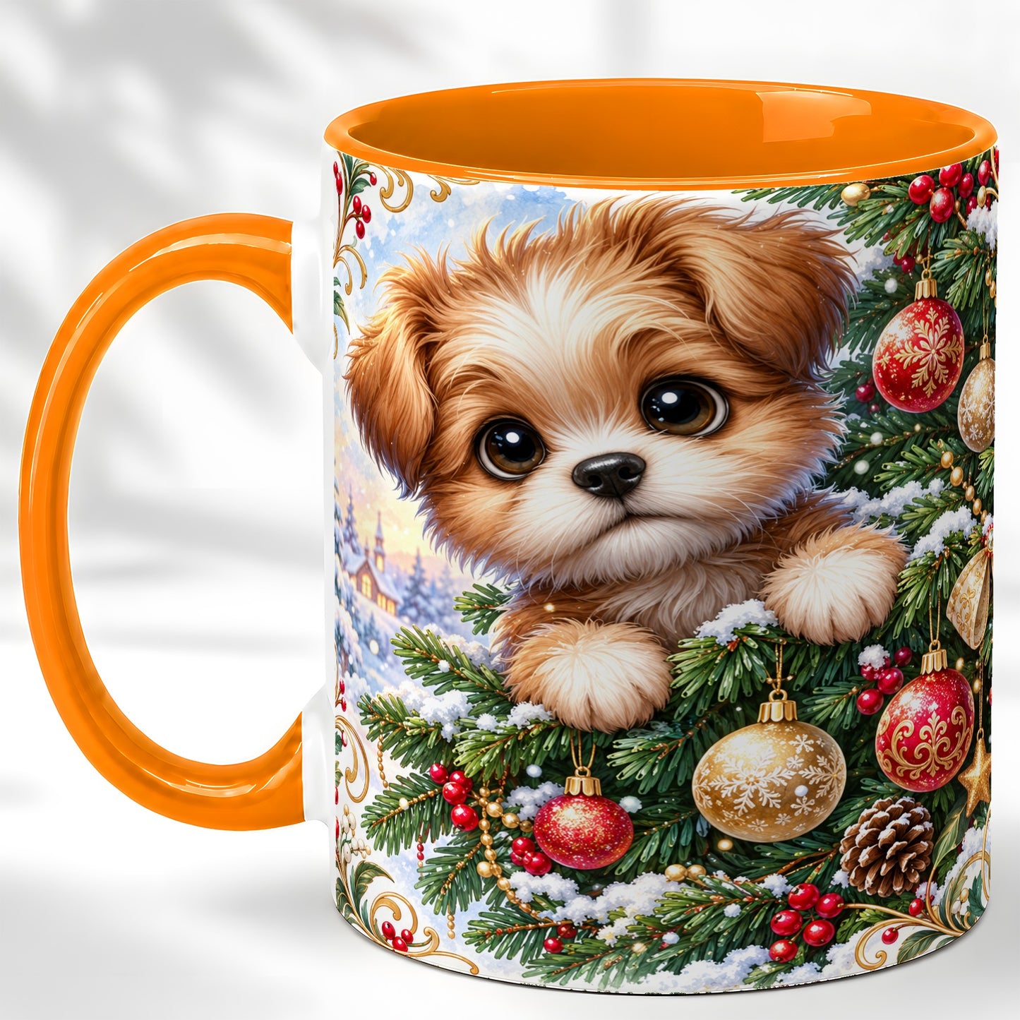 #pl[11oz|Orange] Christmas Puppy Coffee Mug, Festive Dog Mug, Ceramic Cup