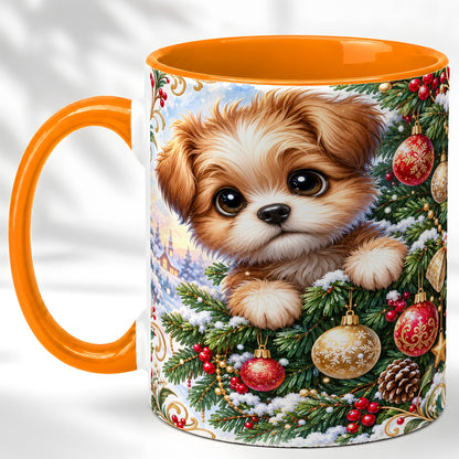 #pl[11oz|Orange] Christmas Puppy Coffee Mug, Festive Dog Mug, Ceramic Cup