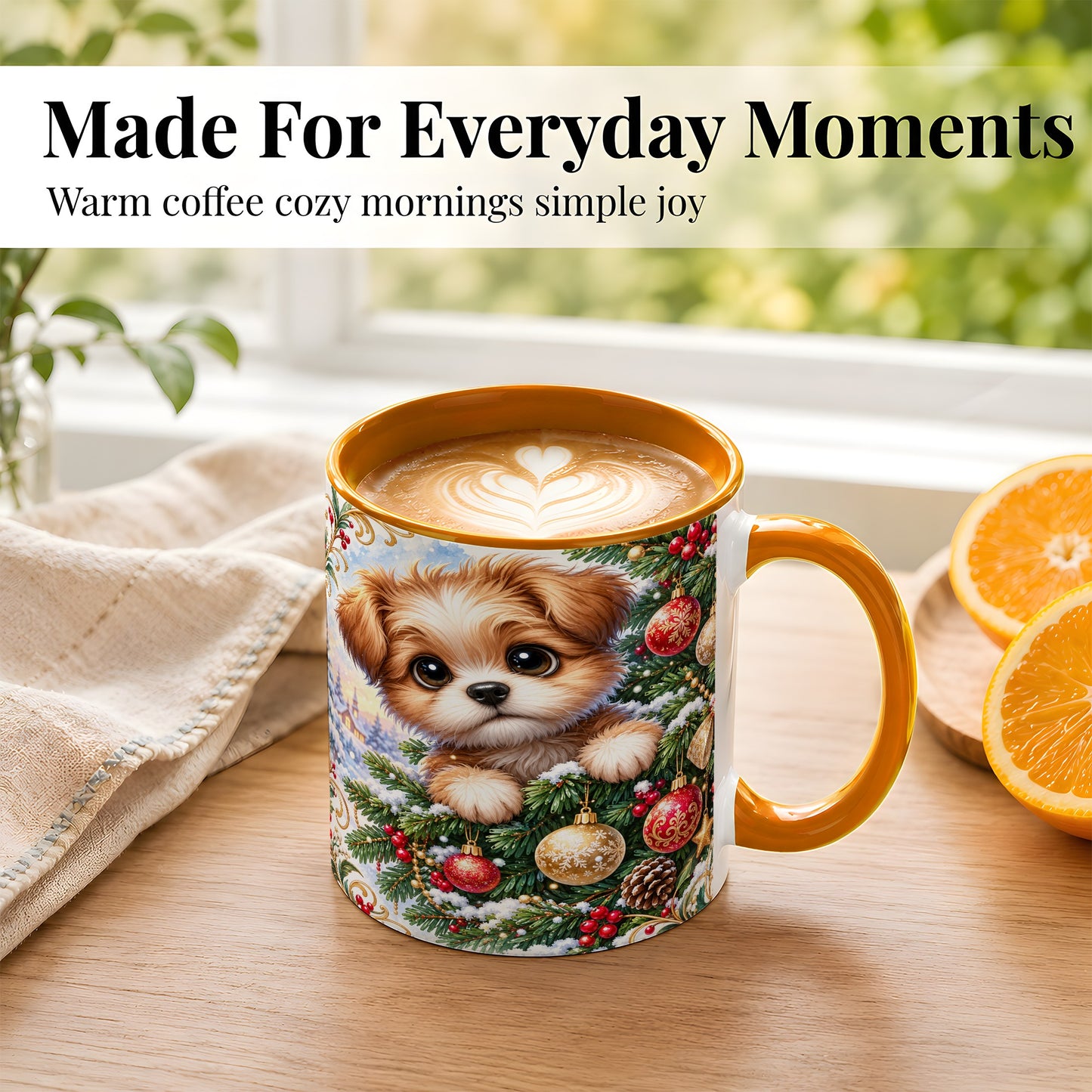 #pl[11oz|Orange] Christmas Puppy Coffee Mug, Festive Dog Mug, Ceramic Cup