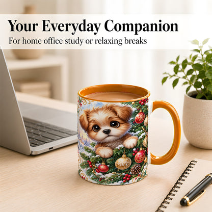 #pl[11oz|Orange] Christmas Puppy Coffee Mug, Festive Dog Mug, Ceramic Cup