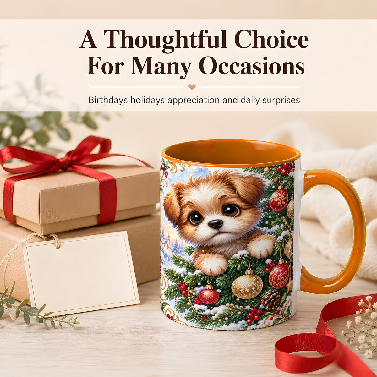 #pl[11oz|Orange] Christmas Puppy Coffee Mug, Festive Dog Mug, Ceramic Cup