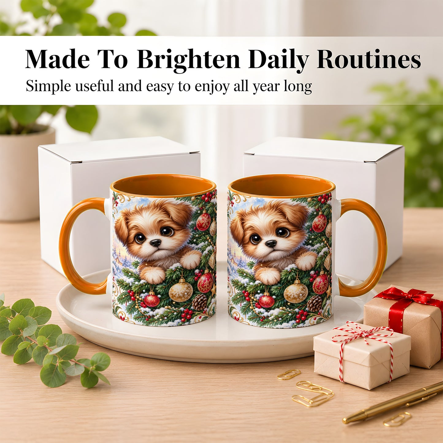 #pl[11oz|Orange] Christmas Puppy Coffee Mug, Festive Dog Mug, Ceramic Cup