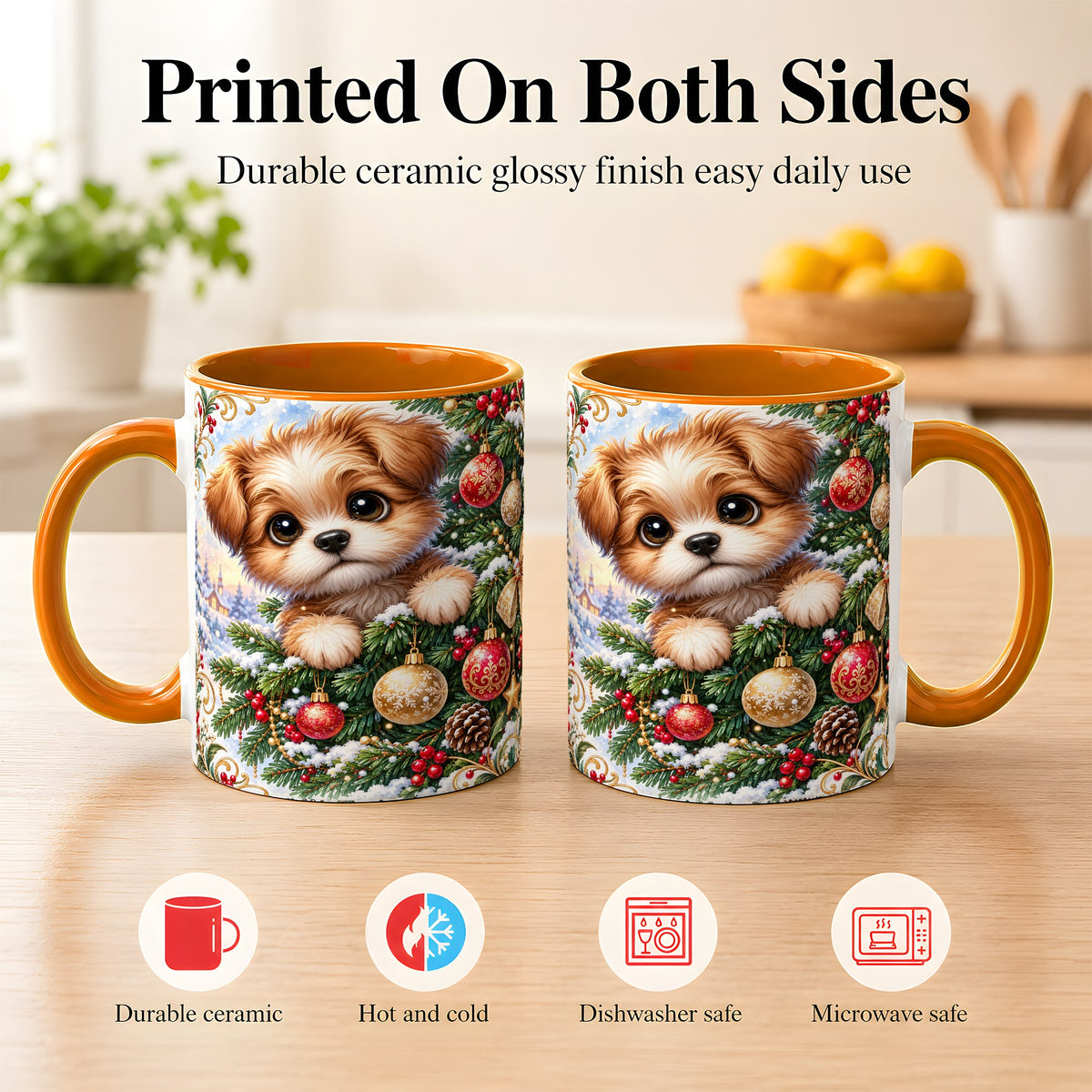 #pl[11oz|Orange] Christmas Puppy Coffee Mug, Festive Dog Mug, Ceramic Cup