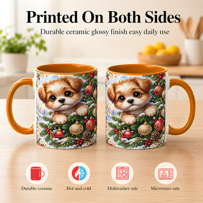 #pl[11oz|Orange] Christmas Puppy Coffee Mug, Festive Dog Mug, Ceramic Cup