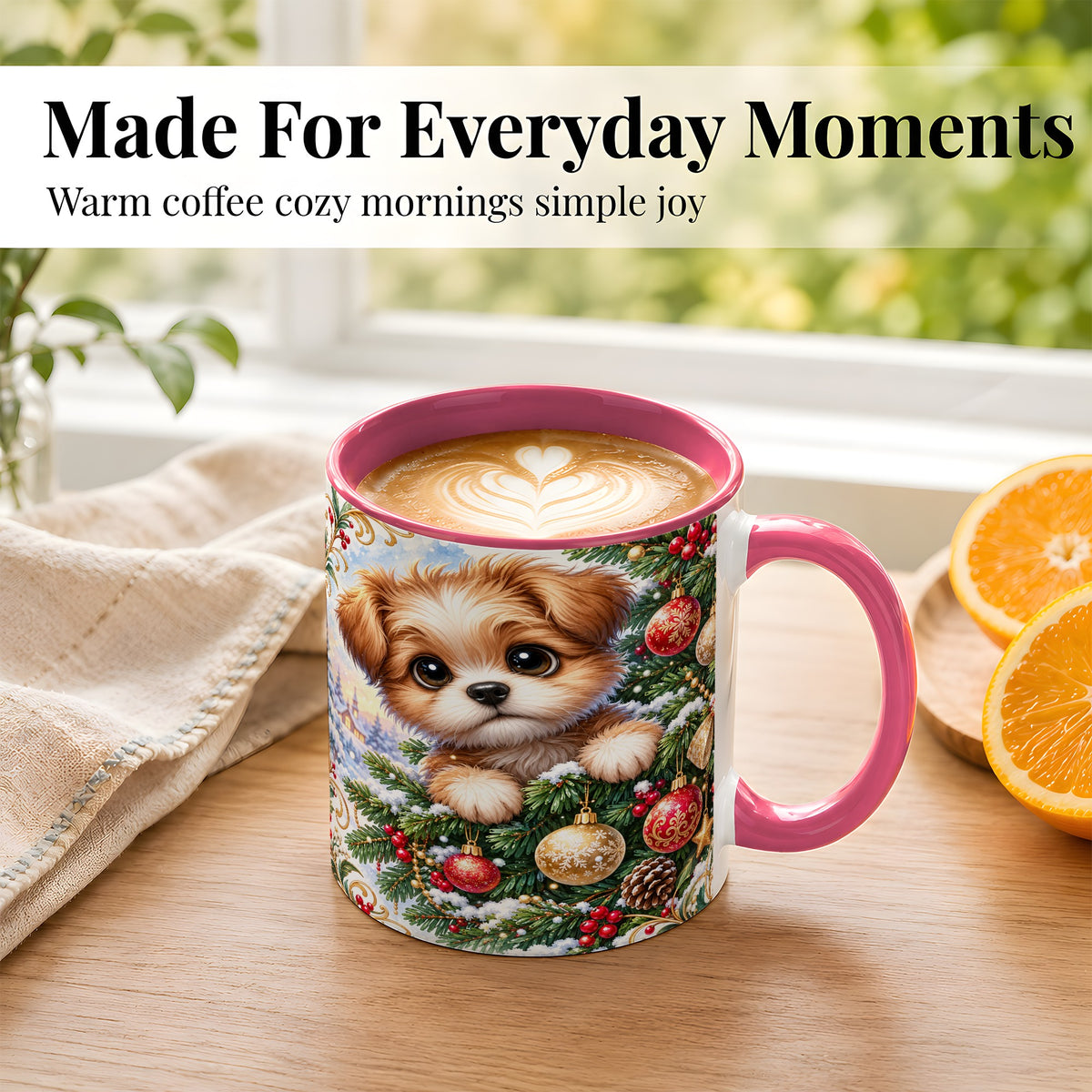 #pl[11oz|Pink] Christmas Puppy Coffee Mug, Festive Dog Mug, Ceramic Cup
