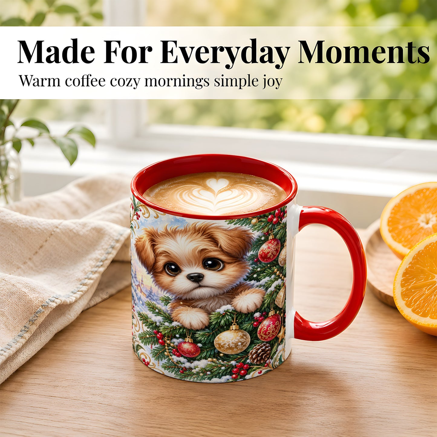 #pl[11oz|Red] Christmas Puppy Coffee Mug, Festive Dog Mug, Ceramic Cup