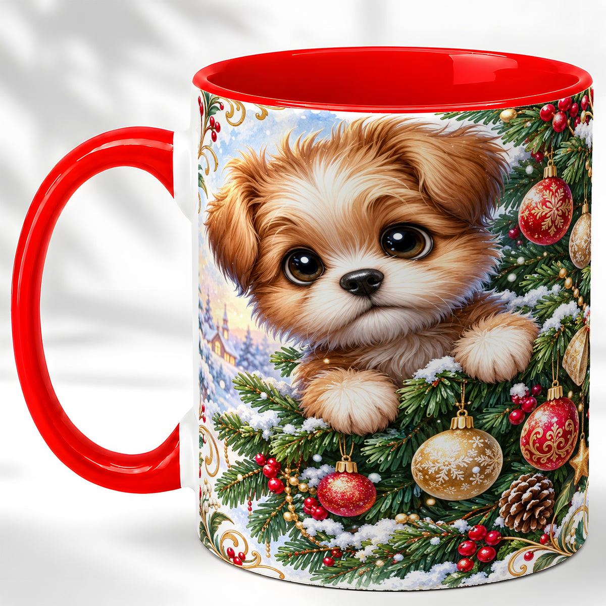 Christmas Puppy Coffee Mug, Festive Dog Mug, Ceramic Cup