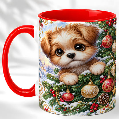 Christmas Puppy Coffee Mug, Festive Dog Mug, Ceramic Cup
