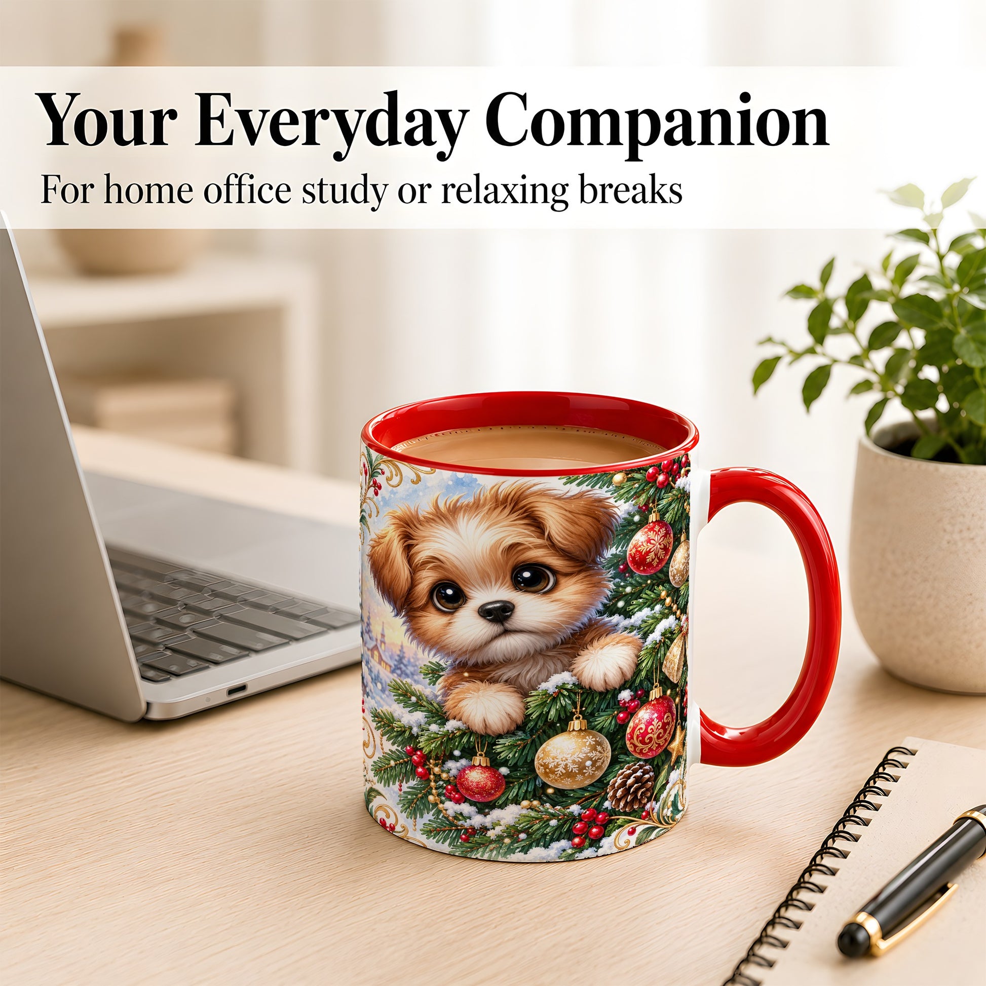 #pl[11oz|Red] Christmas Puppy Coffee Mug, Festive Dog Mug, Ceramic Cup
