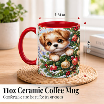 #pl[11oz|Red] Christmas Puppy Coffee Mug, Festive Dog Mug, Ceramic Cup