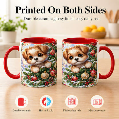 #pl[11oz|Red] Christmas Puppy Coffee Mug, Festive Dog Mug, Ceramic Cup