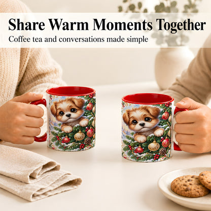 #pl[11oz|Red] Christmas Puppy Coffee Mug, Festive Dog Mug, Ceramic Cup