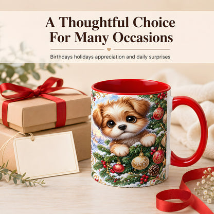 #pl[11oz|Red] Christmas Puppy Coffee Mug, Festive Dog Mug, Ceramic Cup