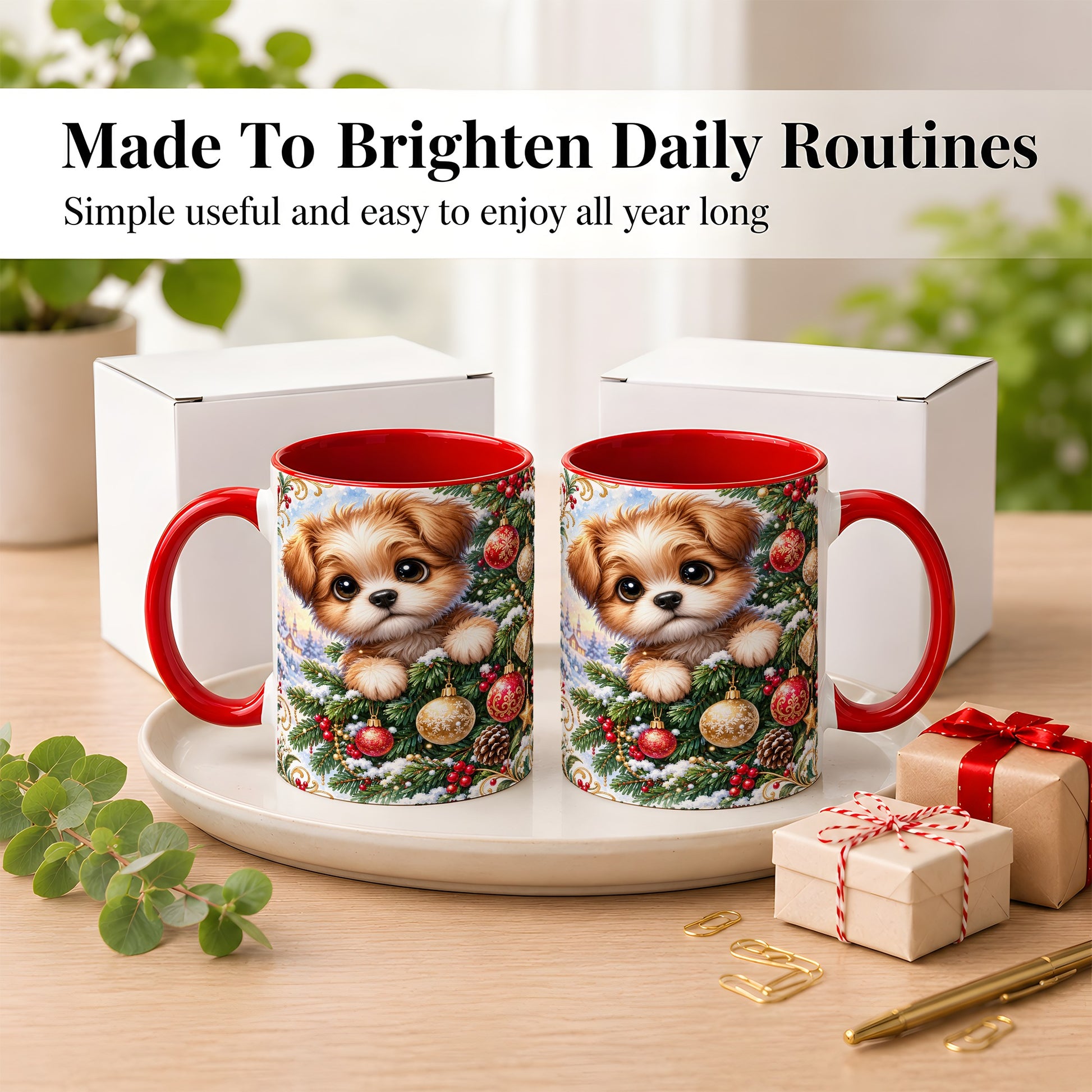 #pl[11oz|Red] Christmas Puppy Coffee Mug, Festive Dog Mug, Ceramic Cup