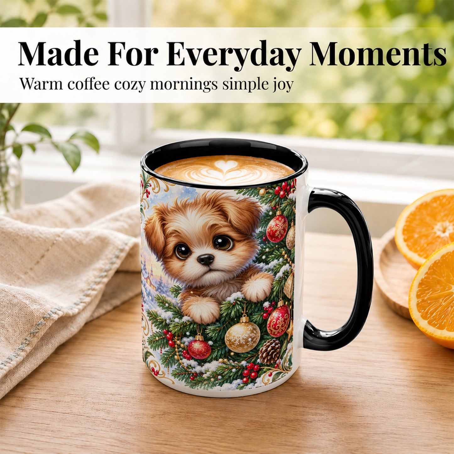 #pl[15oz|Black] Christmas Puppy Coffee Mug, Festive Dog Mug, Ceramic Cup