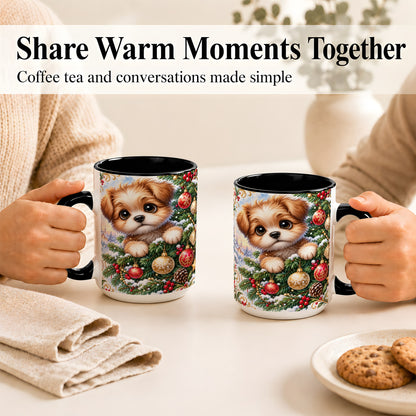 #pl[15oz|Black] Christmas Puppy Coffee Mug, Festive Dog Mug, Ceramic Cup