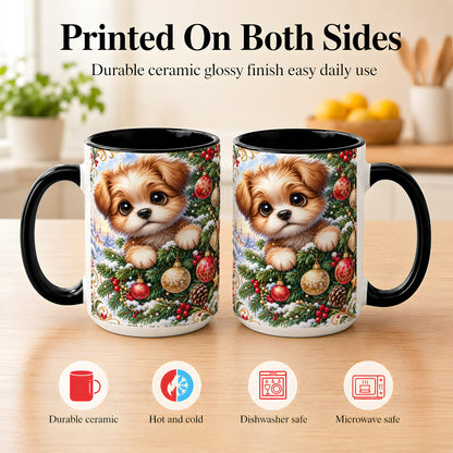 #pl[15oz|Black] Christmas Puppy Coffee Mug, Festive Dog Mug, Ceramic Cup