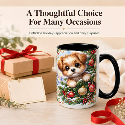 #pl[15oz|Black] Christmas Puppy Coffee Mug, Festive Dog Mug, Ceramic Cup