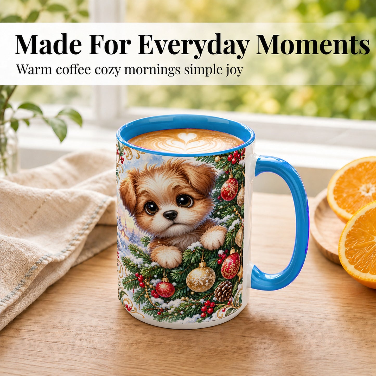 #pl[15oz|Blue] Christmas Puppy Coffee Mug, Festive Dog Mug, Ceramic Cup