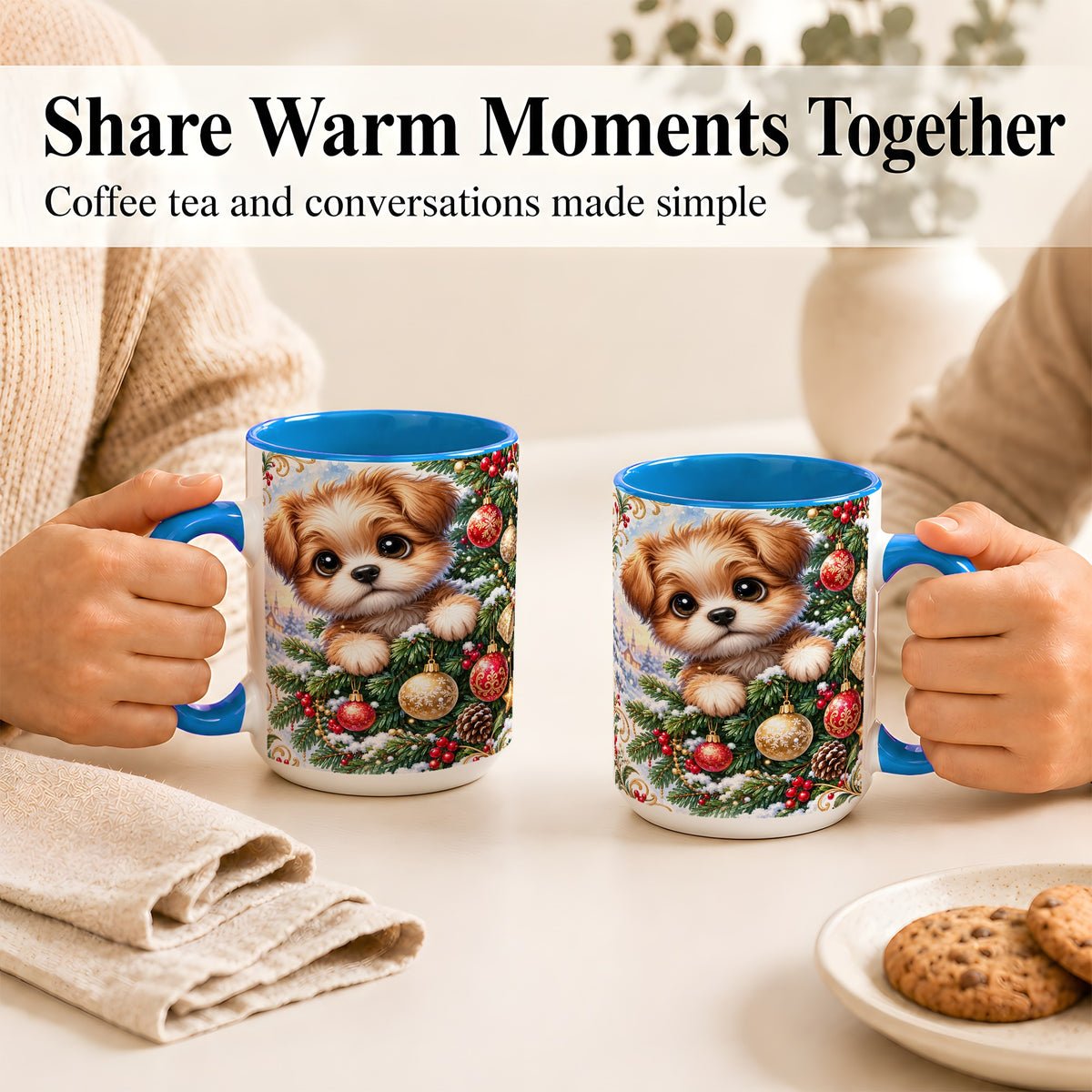#pl[15oz|Blue] Christmas Puppy Coffee Mug, Festive Dog Mug, Ceramic Cup