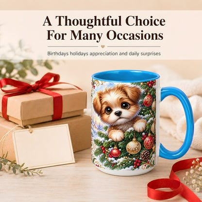#pl[15oz|Blue] Christmas Puppy Coffee Mug, Festive Dog Mug, Ceramic Cup