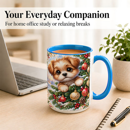 #pl[15oz|Blue] Christmas Puppy Coffee Mug, Festive Dog Mug, Ceramic Cup
