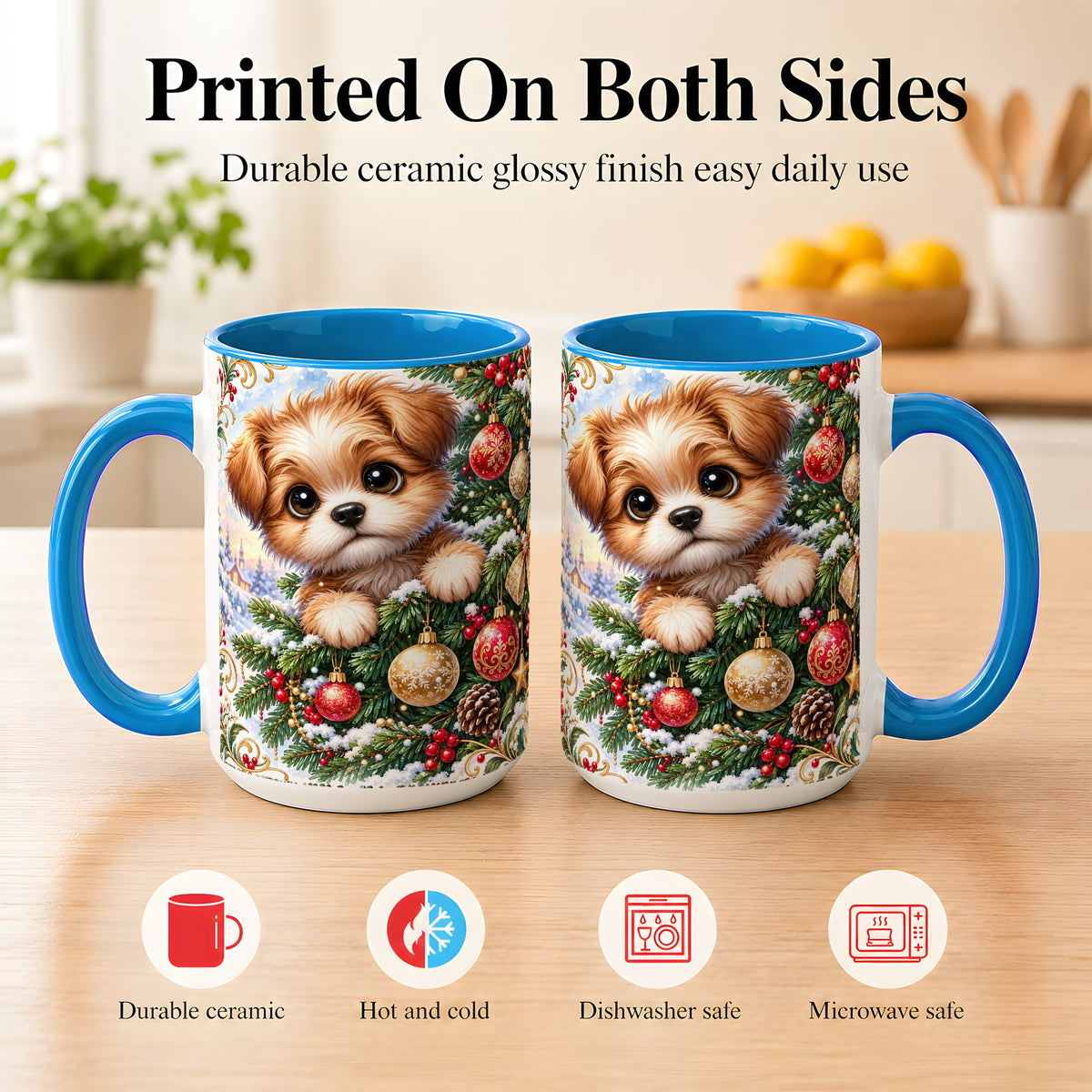 #pl[15oz|Blue] Christmas Puppy Coffee Mug, Festive Dog Mug, Ceramic Cup
