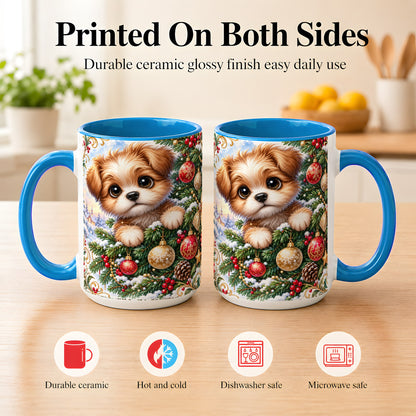 #pl[15oz|Blue] Christmas Puppy Coffee Mug, Festive Dog Mug, Ceramic Cup