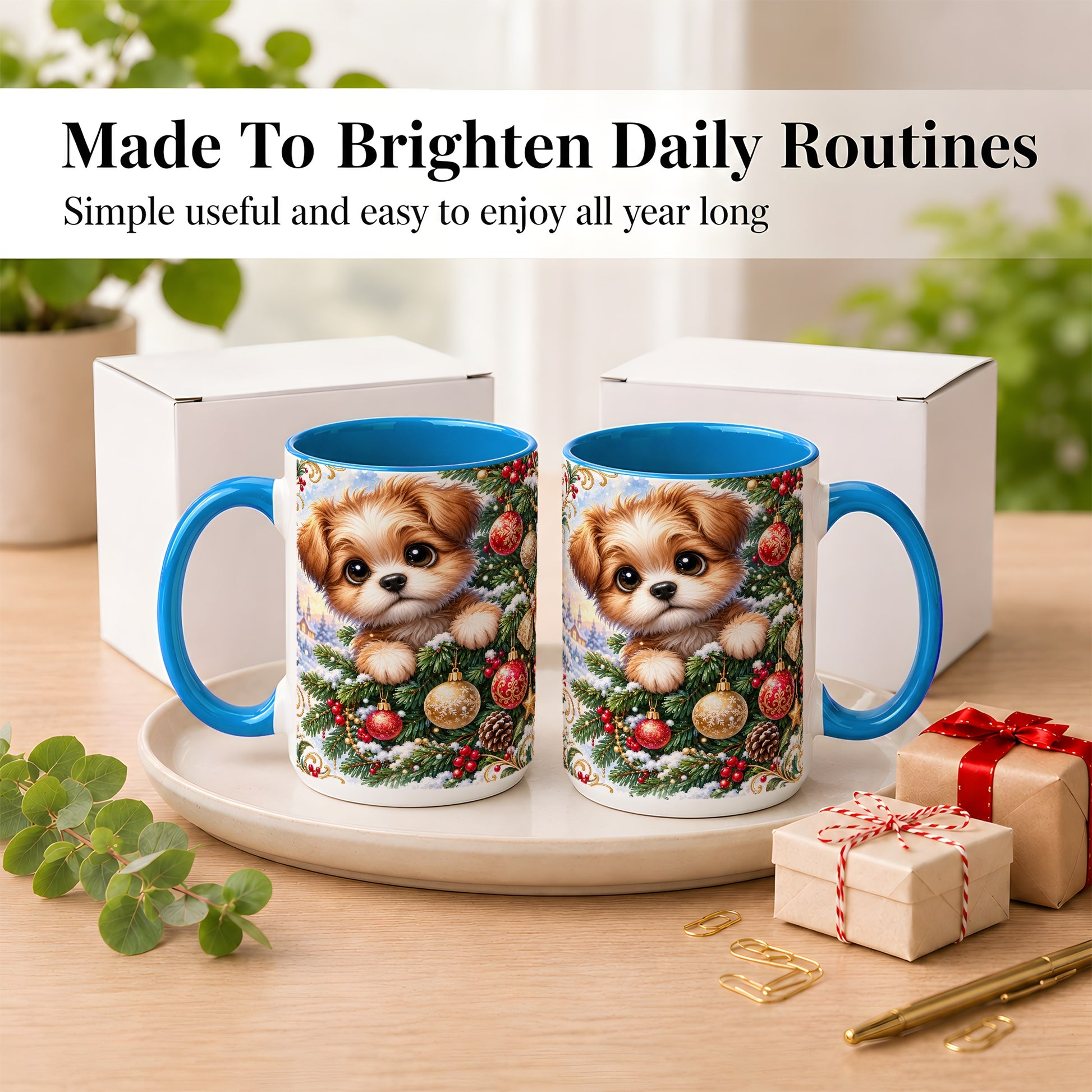 #pl[15oz|Blue] Christmas Puppy Coffee Mug, Festive Dog Mug, Ceramic Cup