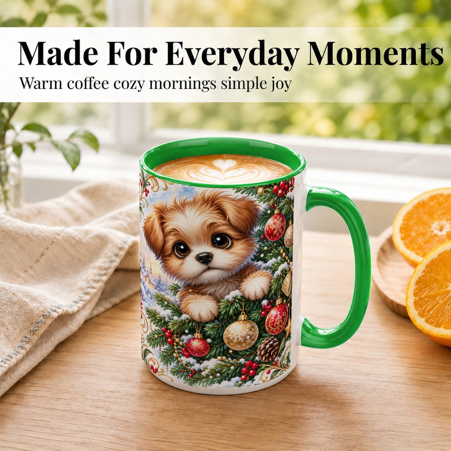 #pl[15oz|Green] Christmas Puppy Coffee Mug, Festive Dog Mug, Ceramic Cup