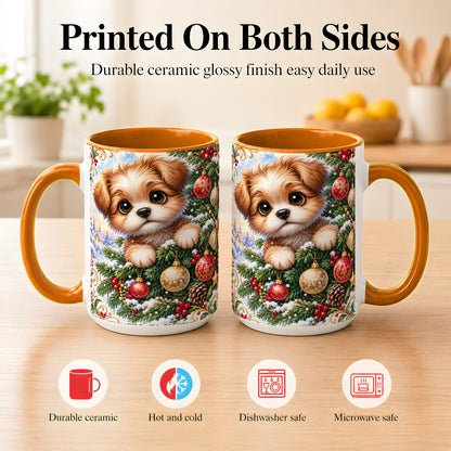 #pl[15oz|Orange] Christmas Puppy Coffee Mug, Festive Dog Mug, Ceramic Cup