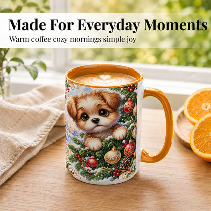 #pl[15oz|Orange] Christmas Puppy Coffee Mug, Festive Dog Mug, Ceramic Cup