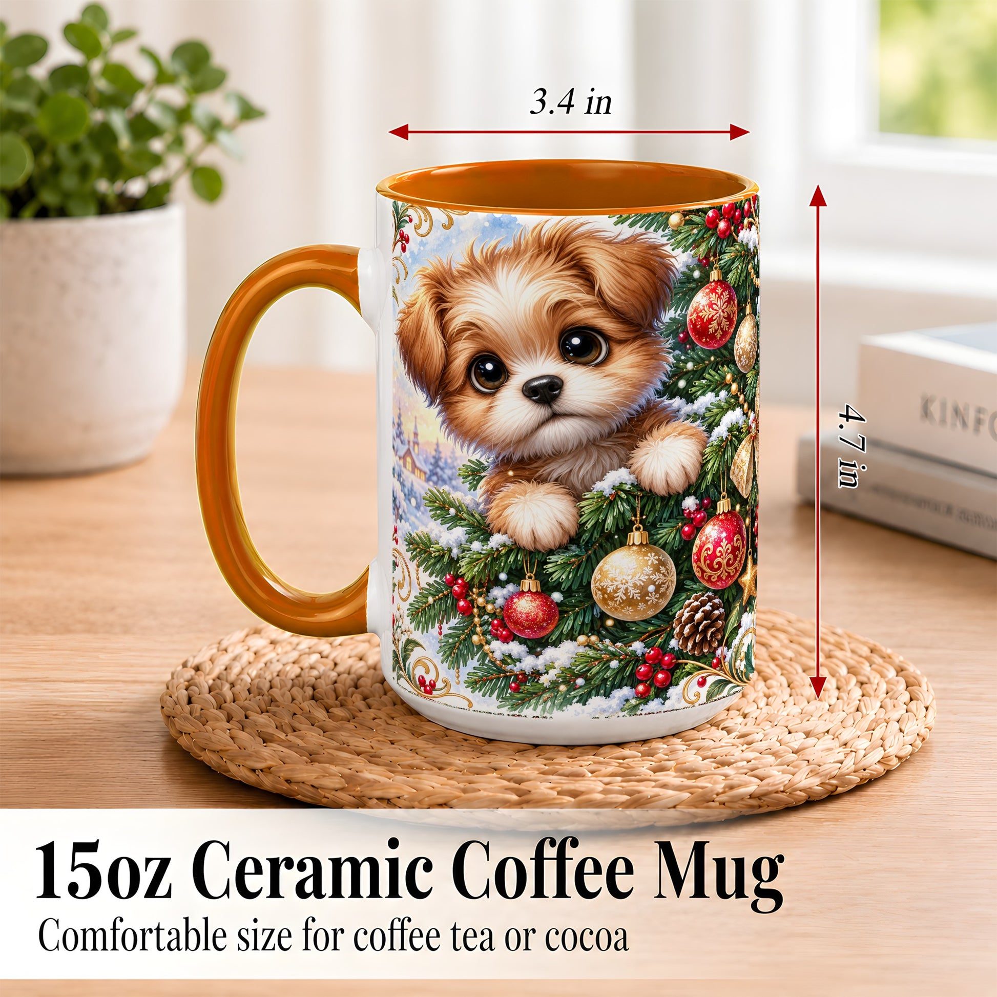 #pl[15oz|Orange] Christmas Puppy Coffee Mug, Festive Dog Mug, Ceramic Cup