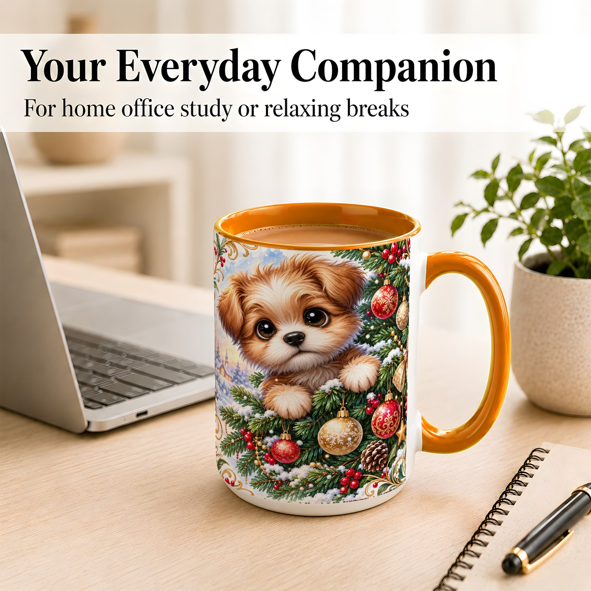 #pl[15oz|Orange] Christmas Puppy Coffee Mug, Festive Dog Mug, Ceramic Cup