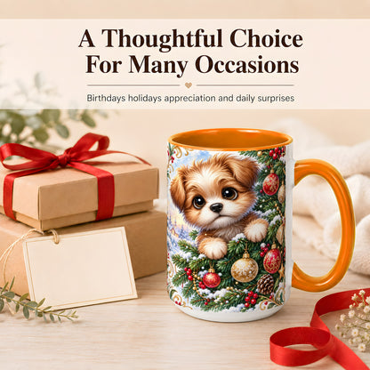 #pl[15oz|Orange] Christmas Puppy Coffee Mug, Festive Dog Mug, Ceramic Cup