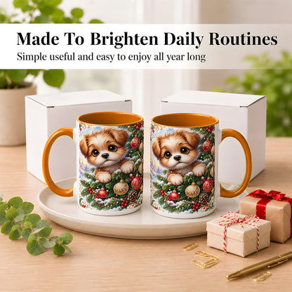 #pl[15oz|Orange] Christmas Puppy Coffee Mug, Festive Dog Mug, Ceramic Cup