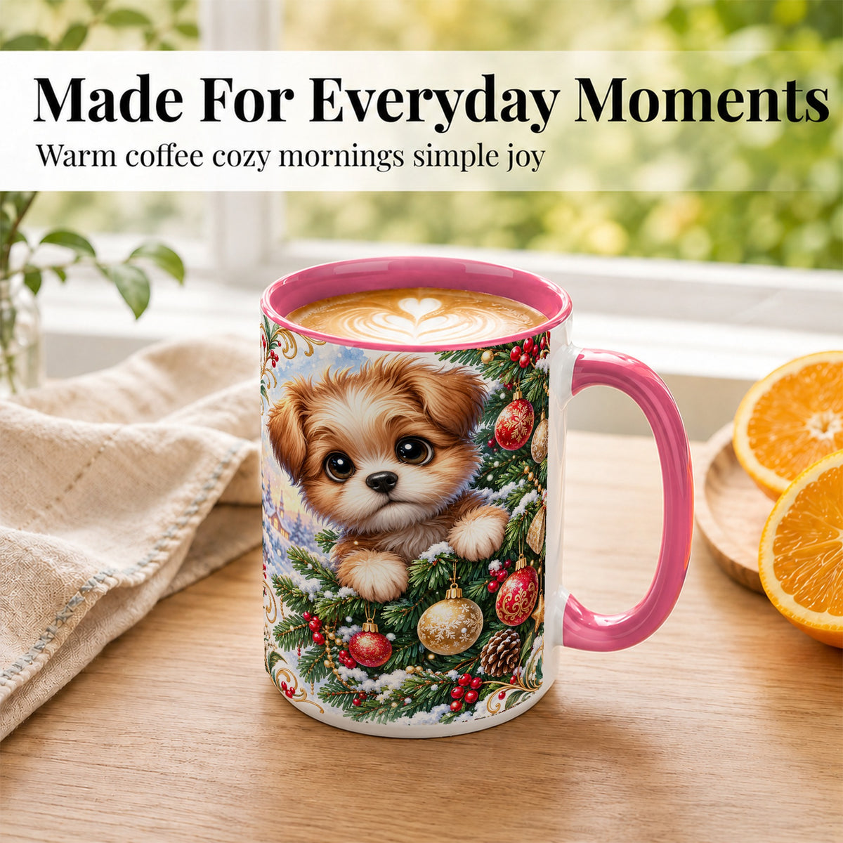 #pl[15oz|Pink] Christmas Puppy Coffee Mug, Festive Dog Mug, Ceramic Cup