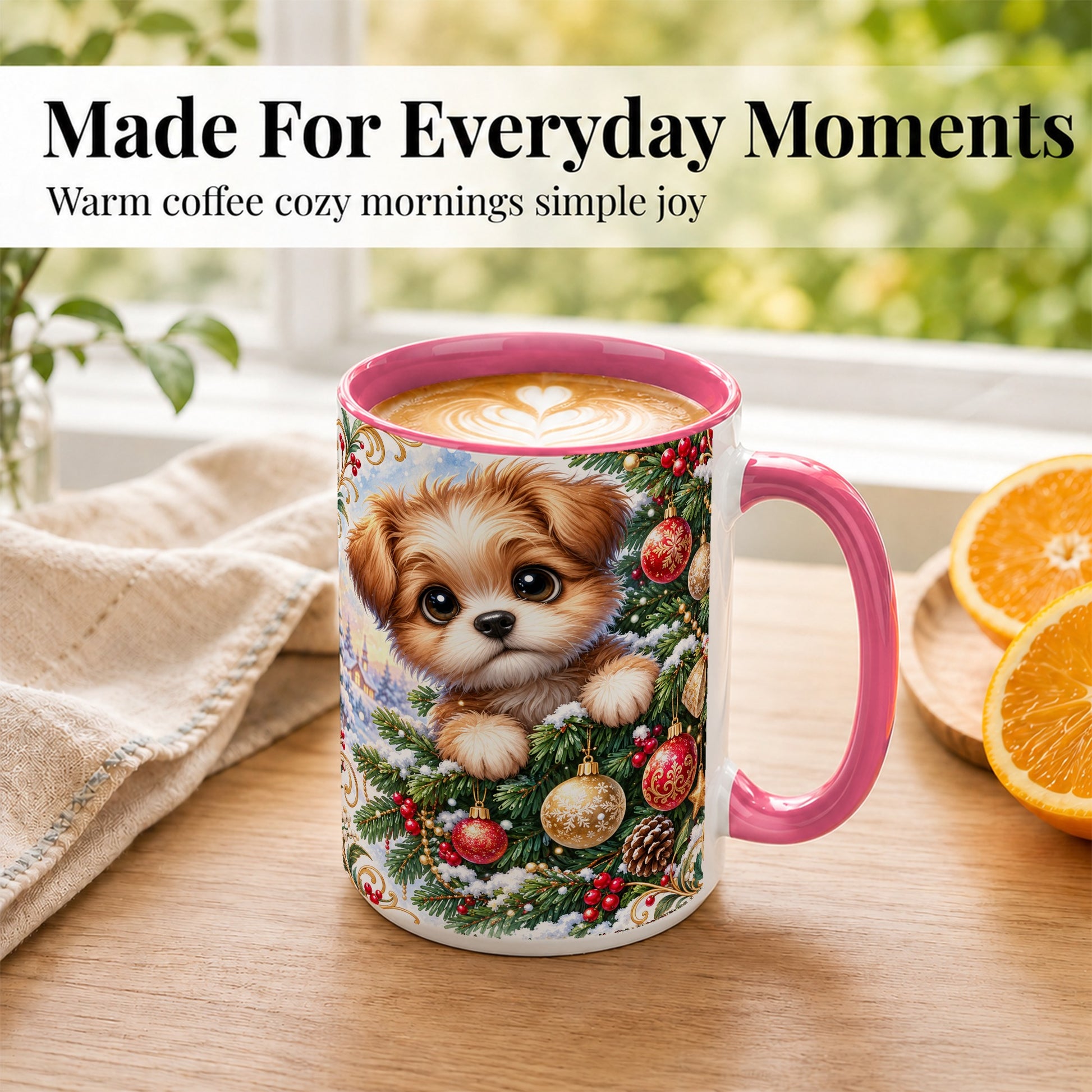#pl[15oz|Pink] Christmas Puppy Coffee Mug, Festive Dog Mug, Ceramic Cup