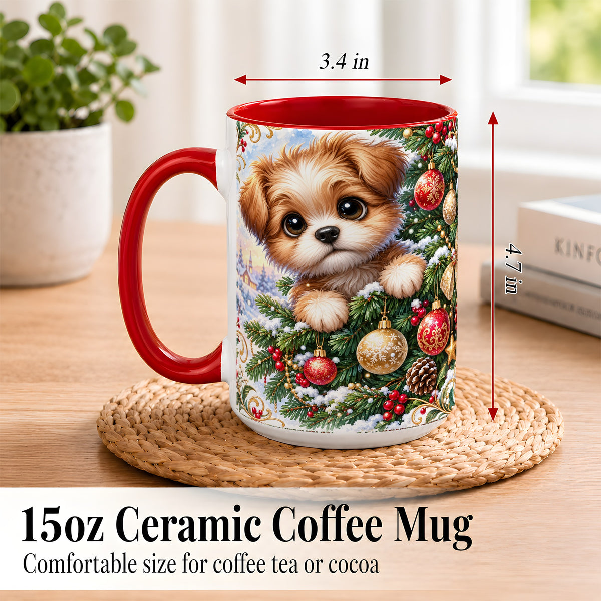 #pl[15oz|Red] Christmas Puppy Coffee Mug, Festive Dog Mug, Ceramic Cup