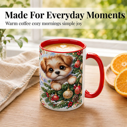 #pl[15oz|Red] Christmas Puppy Coffee Mug, Festive Dog Mug, Ceramic Cup