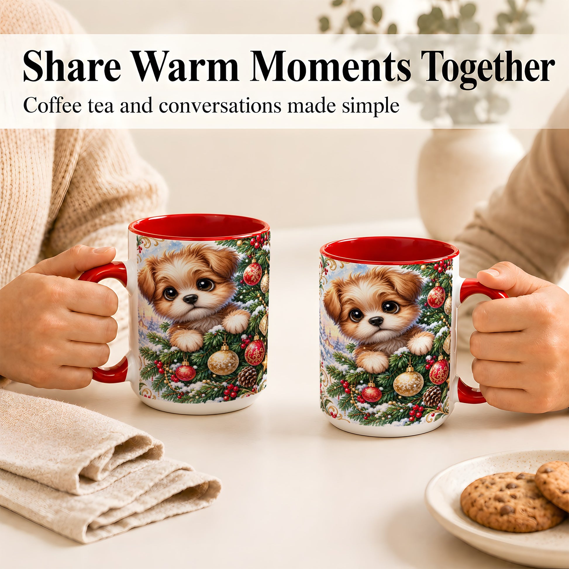#pl[15oz|Red] Christmas Puppy Coffee Mug, Festive Dog Mug, Ceramic Cup