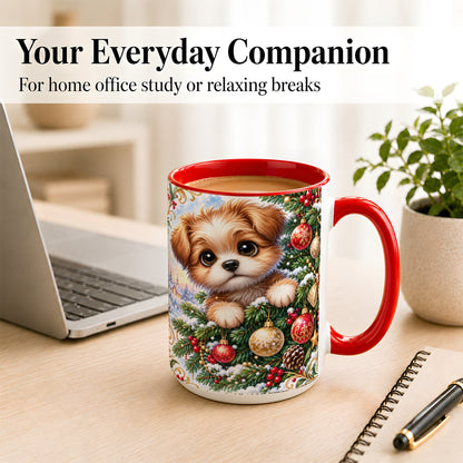 #pl[15oz|Red] Christmas Puppy Coffee Mug, Festive Dog Mug, Ceramic Cup