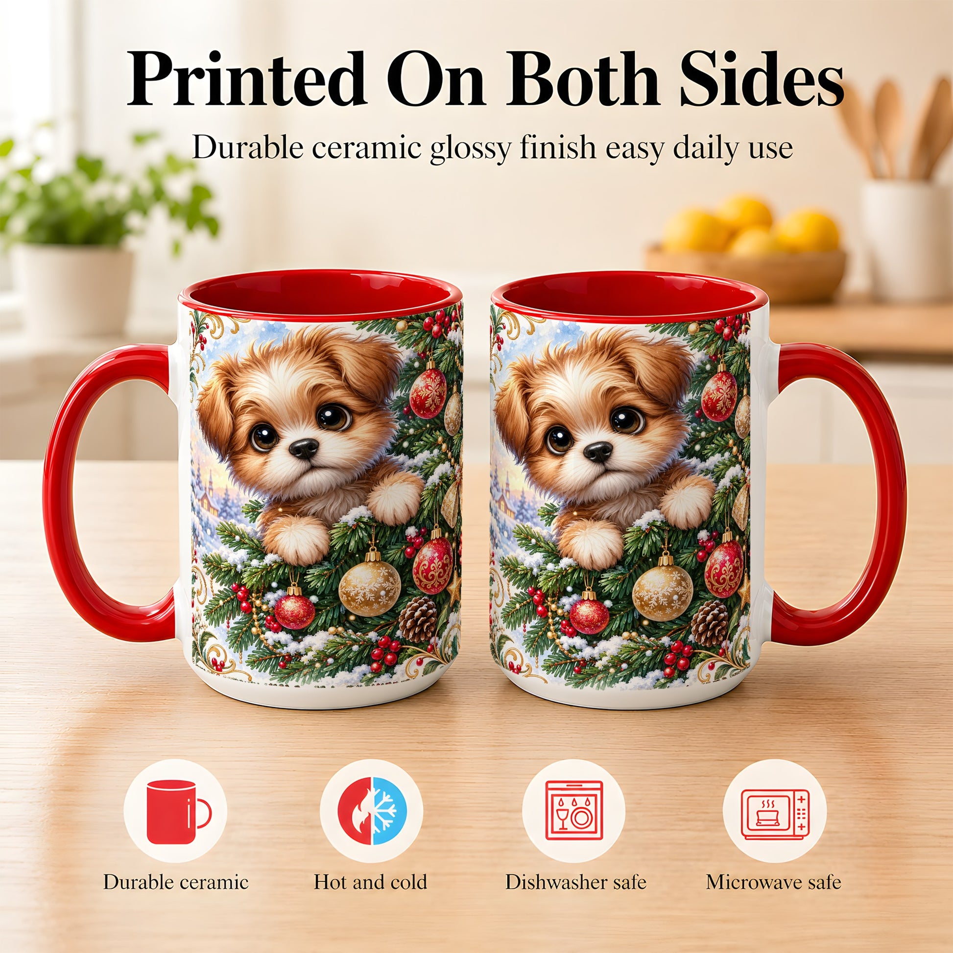 #pl[15oz|Red] Christmas Puppy Coffee Mug, Festive Dog Mug, Ceramic Cup