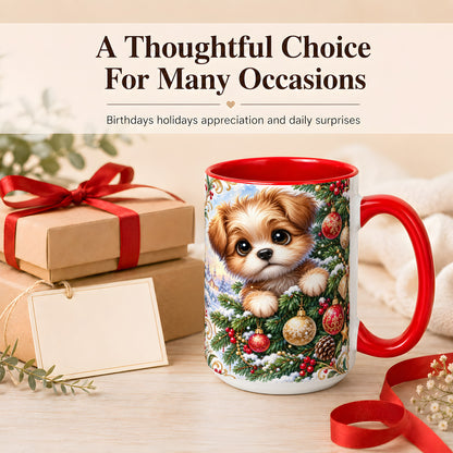 #pl[15oz|Red] Christmas Puppy Coffee Mug, Festive Dog Mug, Ceramic Cup