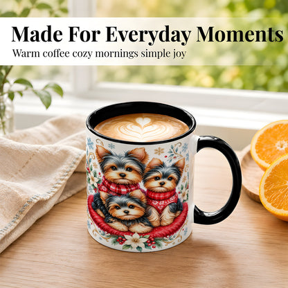 #pl[11oz|Black] Yorkshire Terrier Trio Coffee Mug, Christmas Dog Mug, Ceramic Cup