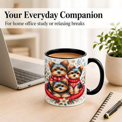 #pl[11oz|Black] Yorkshire Terrier Trio Coffee Mug, Christmas Dog Mug, Ceramic Cup