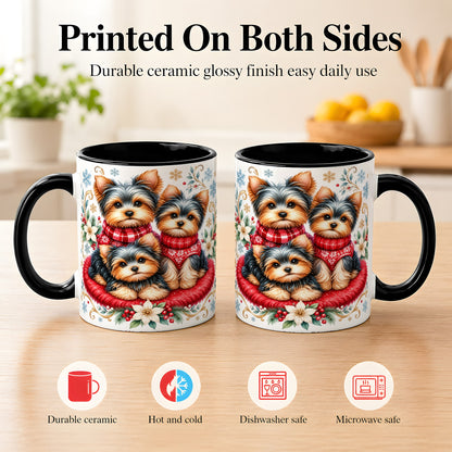 #pl[11oz|Black] Yorkshire Terrier Trio Coffee Mug, Christmas Dog Mug, Ceramic Cup