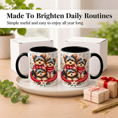 #pl[11oz|Black] Yorkshire Terrier Trio Coffee Mug, Christmas Dog Mug, Ceramic Cup
