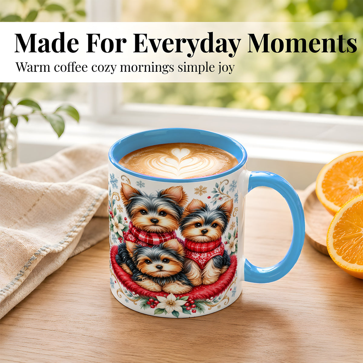 #pl[11oz|Blue] Yorkshire Terrier Trio Coffee Mug, Christmas Dog Mug, Ceramic Cup